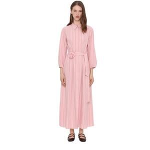 Marella Denis Shirt Dress Pink Grey Pinstripe Size 14 NWT Designer Quiet Luxury